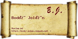 Bodó Jolán névjegykártya