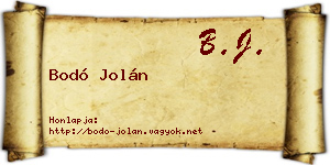 Bodó Jolán névjegykártya